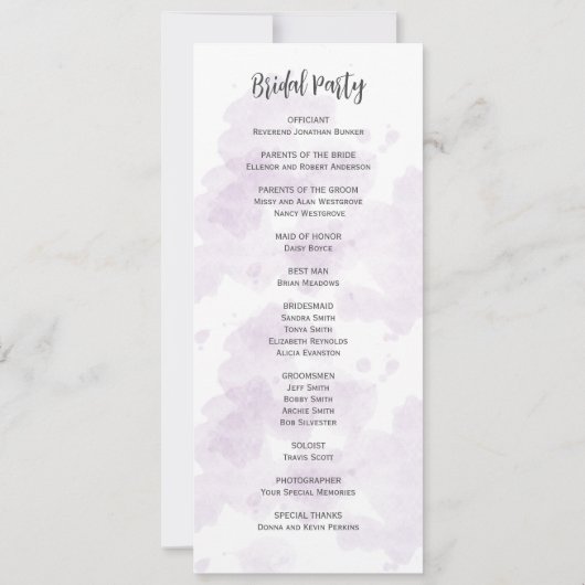 Purple Lavender Peonies Floral Wedding Program Kaart (Achterkant)
