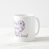 Purple Lavender Pink Floral Heart Love Koffiemok (Voorkant rechts)