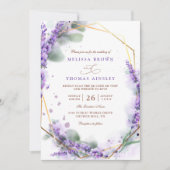 Purple Lavender Rustic Floral QR Code Wedding Kaart (Voorkant)