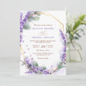Purple Lavender Rustic Floral QR Code Wedding Kaart (Staand voorkant)