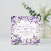 Purple Lavender Watercolor Floral 60th Birthday Kaart (Staand voorkant)