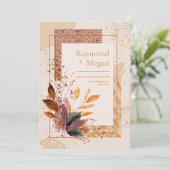 Purple Leaf Speckled Autumnal Gold Frame Wedding Kaart (Staand voorkant)
