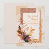 Purple Leaf Speckled Autumnal Gold Frame Wedding Kaart (Voorkant / Achterkant)