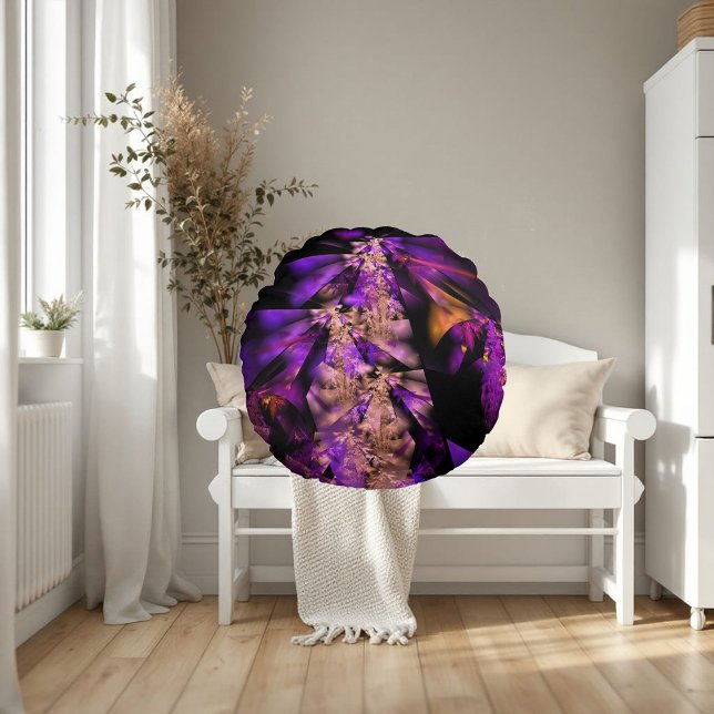 Purple leaves - modern fractal  rond kussen (Creator heeft geüpload)