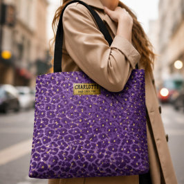 Purple Leopard Print Pattern with Gold Hearts Etui