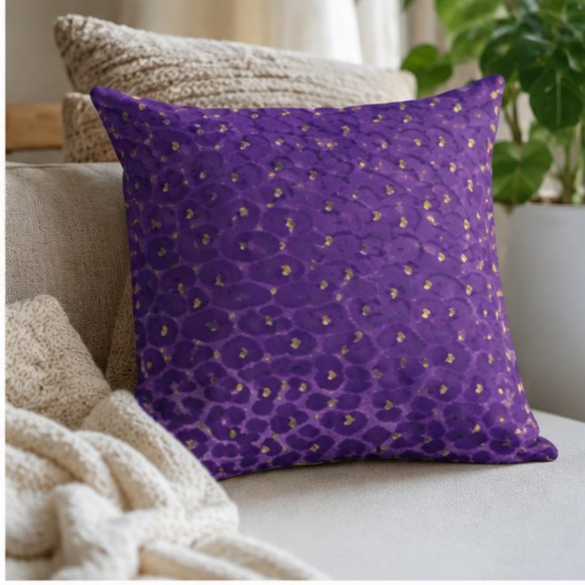 Purple Leopard Print Pattern with Gold Hearts Kussen (Creator heeft geüpload)