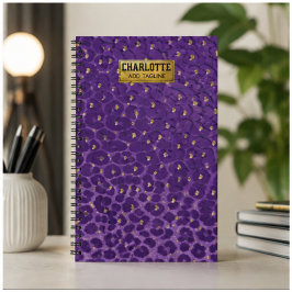 Purple Leopard Print Pattern with Gold Hearts Notitieboek