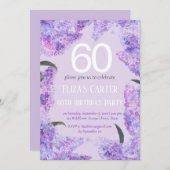 Purple Lilac 60th Floral Elegant Birthday Kaart (Voorkant / Achterkant)