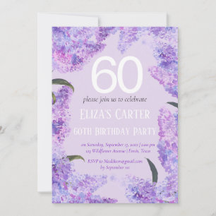 Purple Lilac 60th Floral Elegant Birthday Kaart