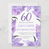 Purple Lilac 60th Floral Elegant Birthday Kaart (Voorkant)
