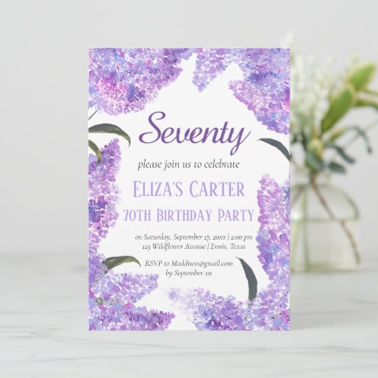 Purple Lilac 70th Seventy Floral Elegant Birthday Kaart (Staand voorkant)