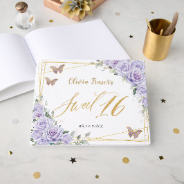 Purple Lilac Floral Butterflies Gold Sweet Sixteen Gastenboek