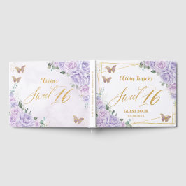 Purple Lilac Floral Butterflies Sweet Sixteen 16 Gastenboek