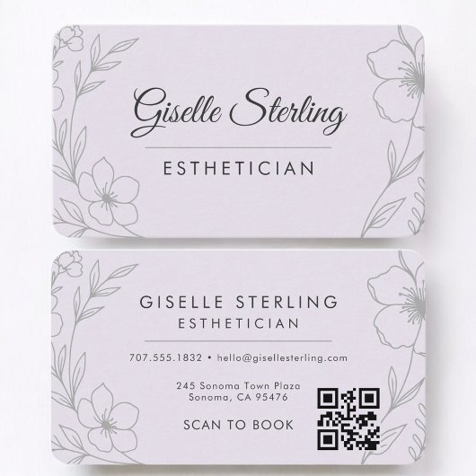 Purple Lilac Floral Esthetician QR Code Visitekaartje