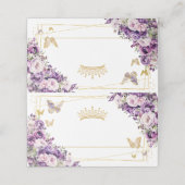 Purple Lilac Floral Gold Butterflies Quinceañera Plaatskaartje (Buitenkant ongevouwen)