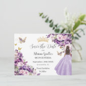 Purple Lilac Floral Quinceanera Save The Date (Staand voorkant)