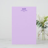 Purple Lilac Minimal Clean Initials Briefpapier (Staand voorkant)