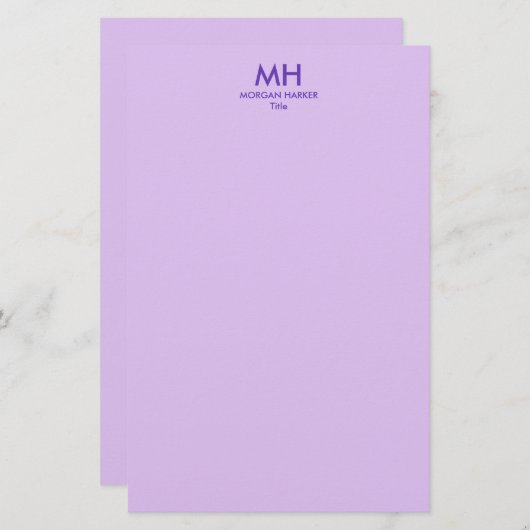 Purple Lilac Minimal Clean Initials Briefpapier (Voorkant / Achterkant)