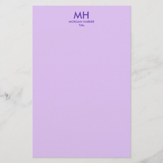 Purple Lilac Minimal Clean Initials Briefpapier (Voorkant)