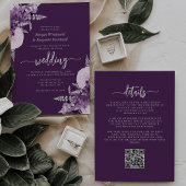 Purple Lilac Silver Floral QR Code Wedding Kaart