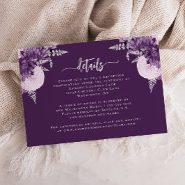 Purple Lilac Silver Floral Wedding Details Informatiekaartje