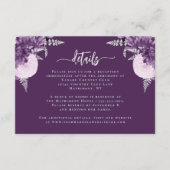 Purple Lilac Silver Floral Wedding Details Informatiekaartje (Voorkant)