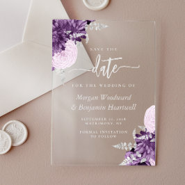 Purple Lilac Silver Floral Wedding Save the Date Acryl Uitnodigingen