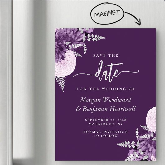 Purple Lilac Silver Floral Wedding Save the Date Magnetische Uitnodiging