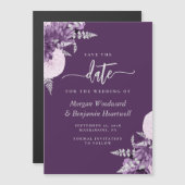 Purple Lilac Silver Floral Wedding Save the Date Magnetische Uitnodiging (Voorkant / Achterkant)