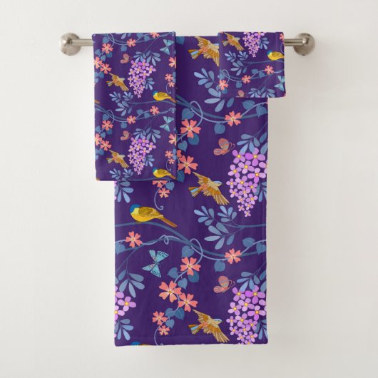 Purple Lilacs Bath Towel Set Bad Handdoek (Insitu)