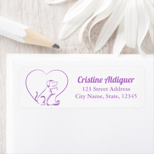 Purple Line Art Cat and Dog with Personalized Name Etiket (Insitu)