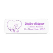 Purple Line Art Cat and Dog with Personalized Name Etiket (Voorkant)