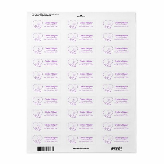 Purple Line Art Cat and Dog with Personalized Name Etiket (Full Sheet)