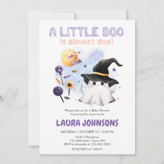 Purple Little Boo Ghost Witch Baby Shower Kaart (Voorkant)