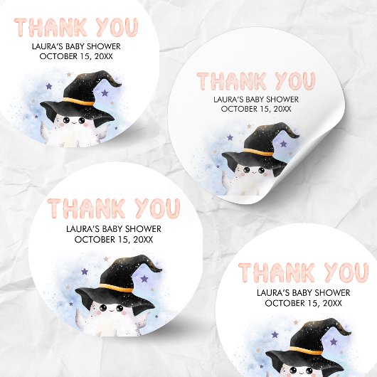 Purple Little Boo Ghost Witch Baby Shower Ronde Sticker