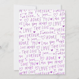 Purple Love Doodle Hearts Handwritten Pattern  Feestdagenkaart