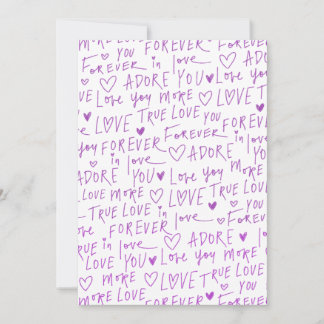 Purple Love Doodle Hearts Handwritten Pattern Feestdagenkaart