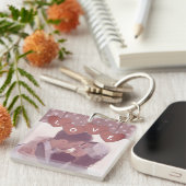 Purple Love Hearts Banner Overlaid Custom Photo Sleutelhanger (Voorkant Rechts)