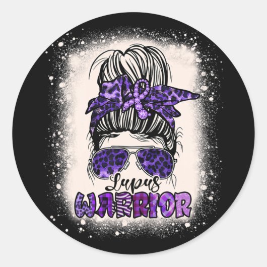Purple Lupus Awareness Leopard Messy Bun Lupus Ronde Sticker (Voorkant)