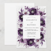 Purple Luxurious Botanical Wedding Kaart (Voorkant / Achterkant)