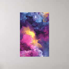 Purple Magenta Gold Alcohol Ink Nebula Flow Canvas Afdruk