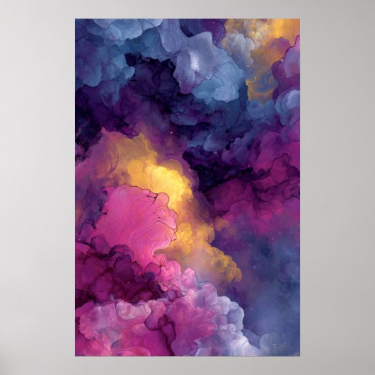 Purple Magenta Gold Alcohol Ink Nebula Flow Poster (Voorkant)