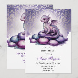 Purple Magical Dragon Baby Shower Kaart