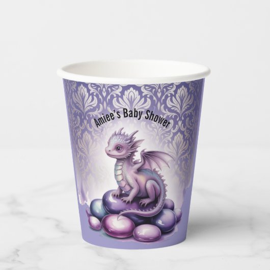 Purple Magical Dragon Baby Shower Papieren Bekers (Voorkant)
