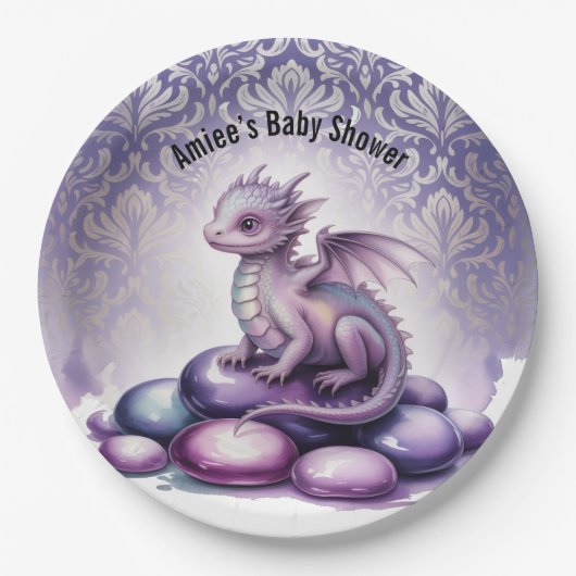 Purple Magical Dragon Baby Shower Papieren Bordje (Voorkant)