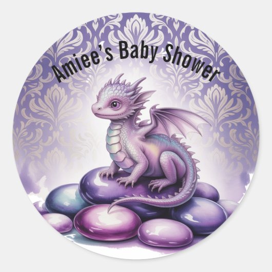Purple Magical Dragon Baby Shower Ronde Sticker (Voorkant)