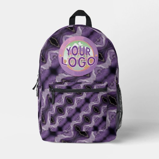 Purple Marble Trippy Kaleidoscope Custom Logo Bedrukte Rugzak (Voorkant)