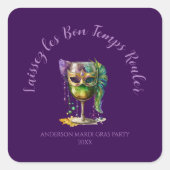Purple Mardi Gras Mask Vierkante Sticker (Voorkant)