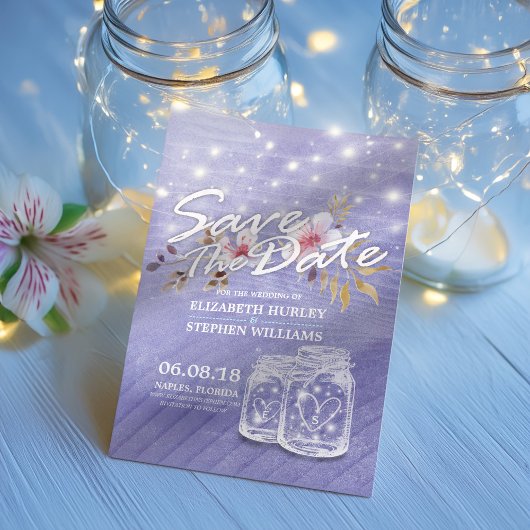 Purple Mason Jars Wedding Save Save The Date