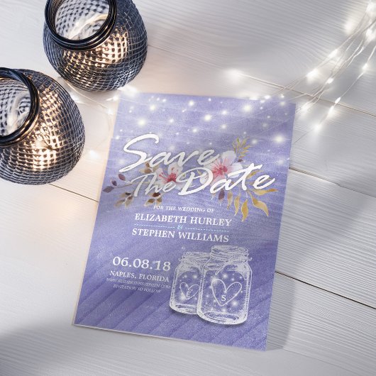 Purple Mason Jars Wedding Save The Date